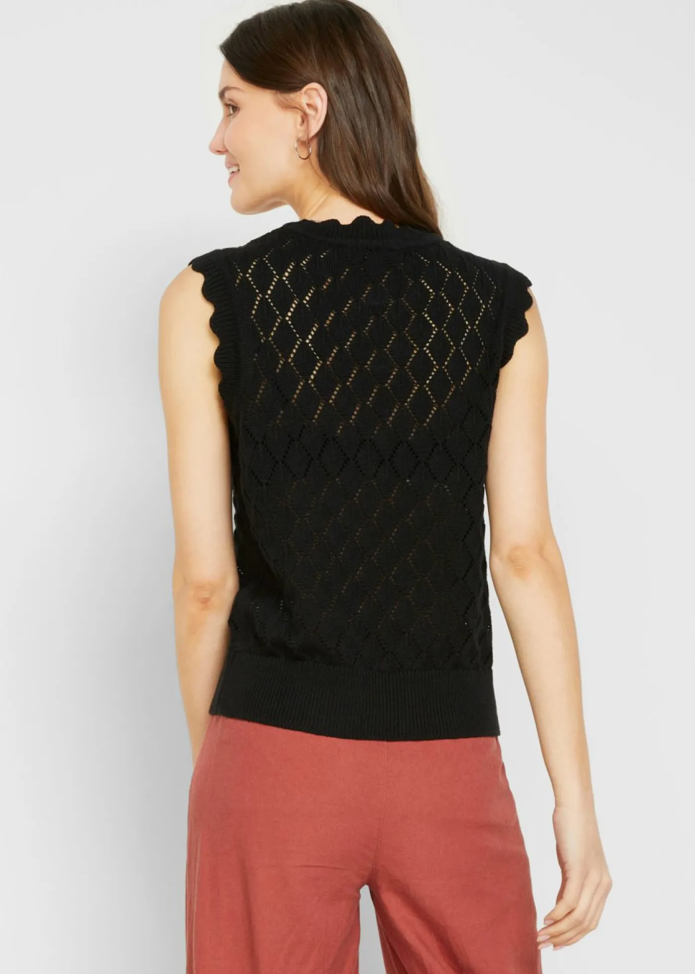 bonprix bonprix Jersey sin mangas de ajour de mezcla de algodón Rosa