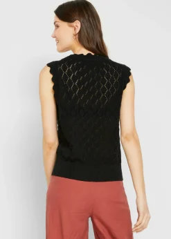 bonprix bonprix Jersey sin mangas de ajour de mezcla de algodón Negro Best