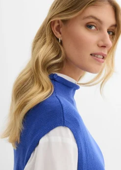 bonprix bonprix Jersey sin mangas de algodón puro Azul zafiro Discount