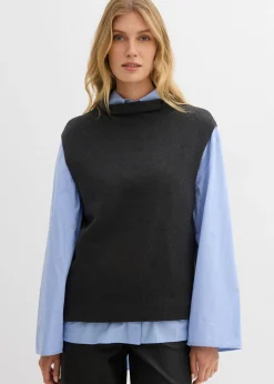 bonprix bonprix Jersey sin mangas de algodón puro Antracita jaspeado Sale