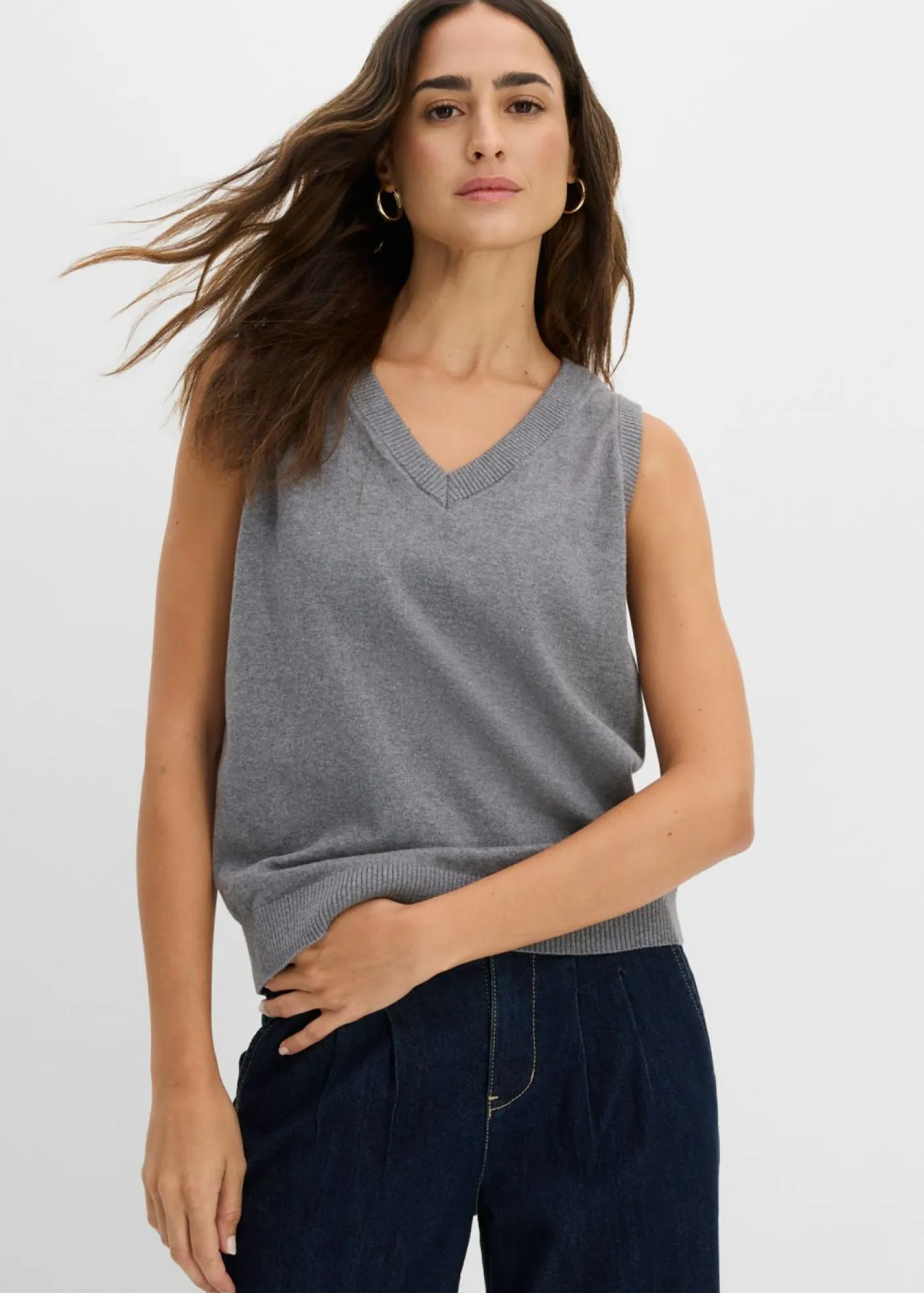 bonprix bonprix Jersey sin mangas de algodón orgánico puro gris jaspeado moteado Discount