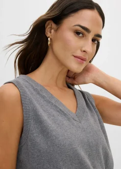 bonprix bonprix Jersey sin mangas de algodón orgánico puro gris jaspeado moteado Discount