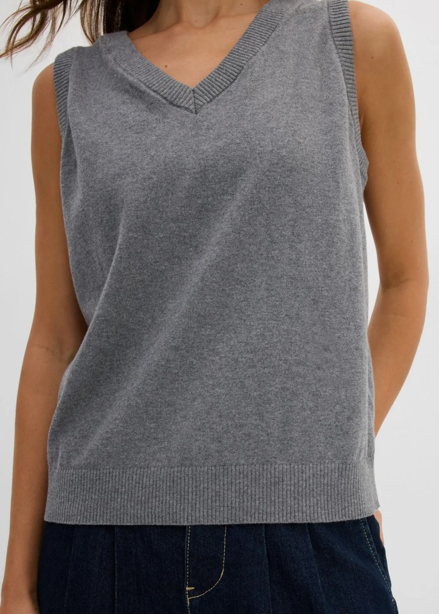 bonprix bonprix Jersey sin mangas de algodón orgánico puro gris jaspeado moteado Discount