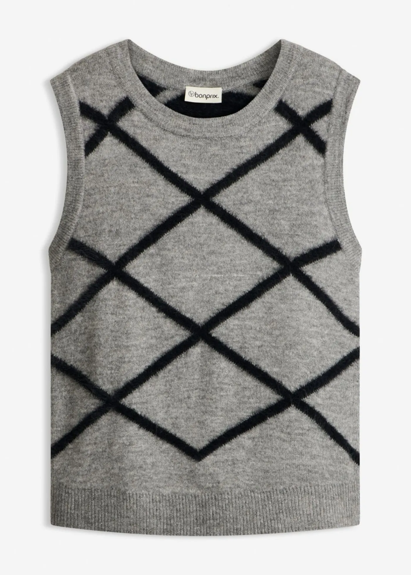 bonprix bonprix Jersey sin mangas de hilo suave Gris jaspeado-negro New