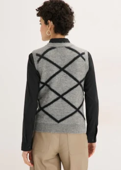 bonprix bonprix Jersey sin mangas de hilo suave Gris jaspeado-negro New