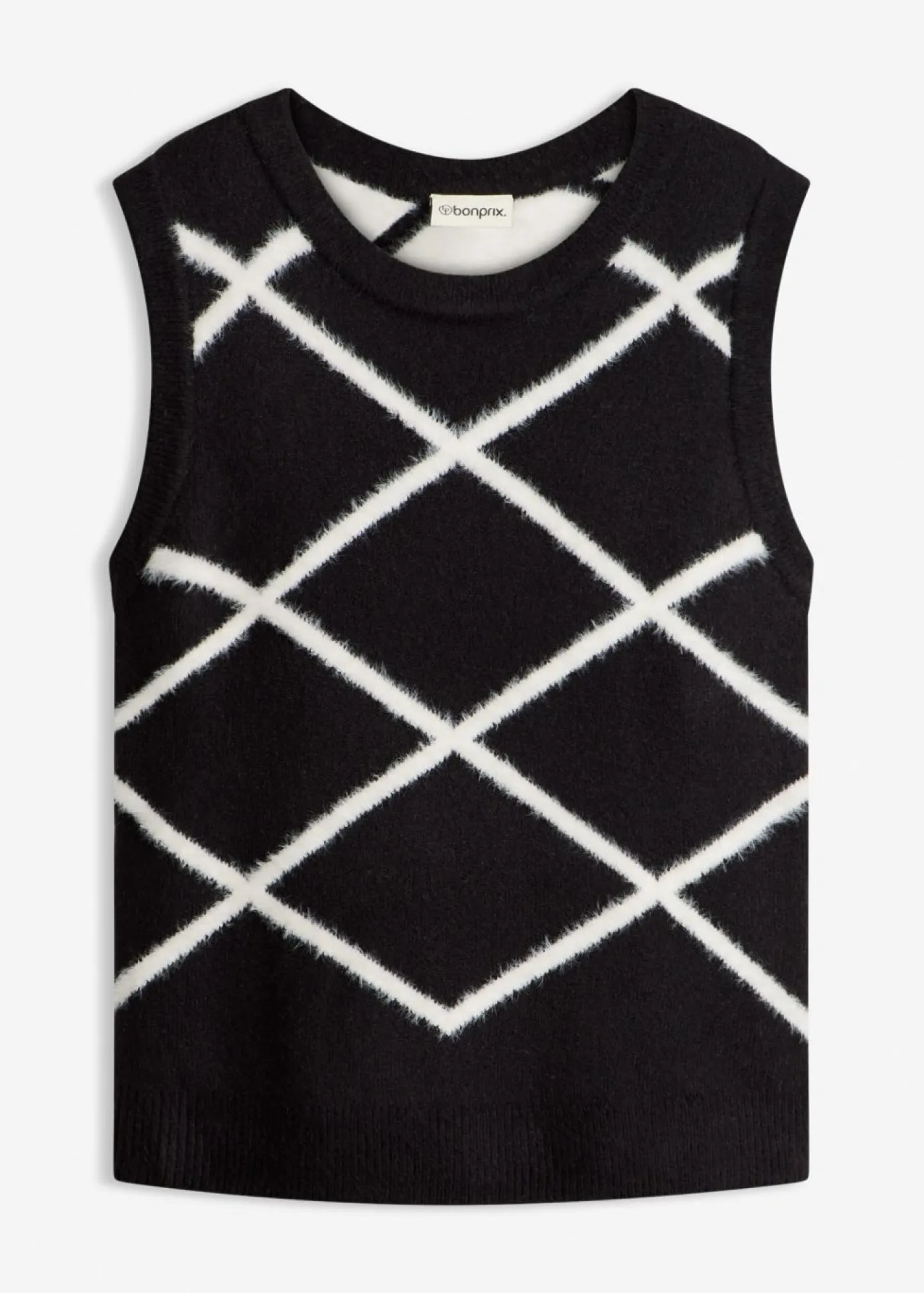 bonprix bonprix Jersey sin mangas de hilo suave Negro-blanco lana Online