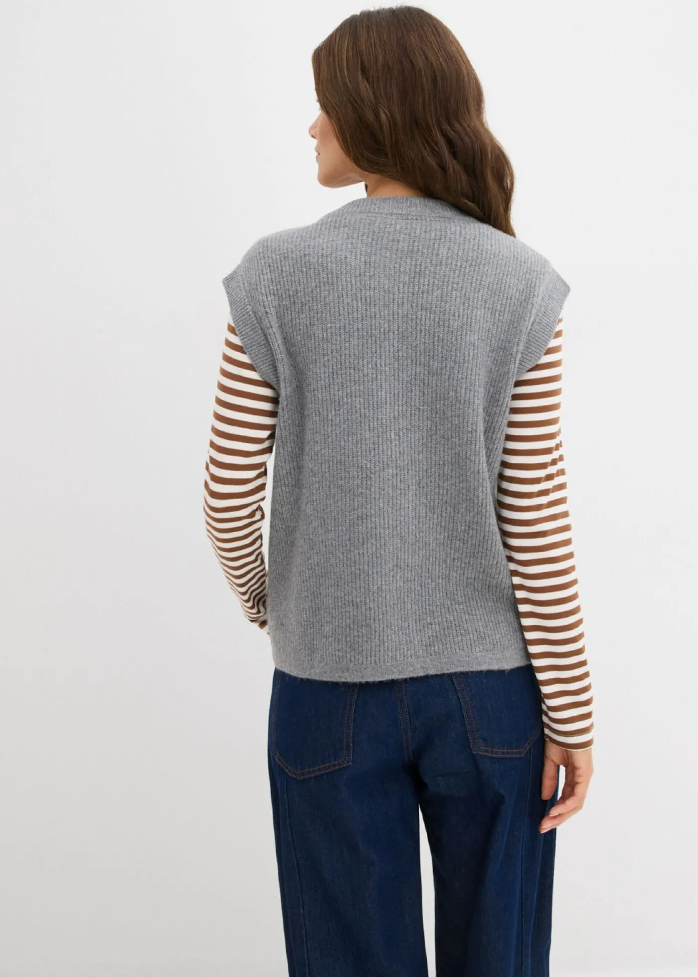 bonprix bonprix Jersey sin mangas de punto grueso Gris jaspeado Online