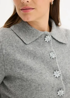 bonprix bonprix Jersey tipo polo con contenido de lana Gris jaspeado Sale