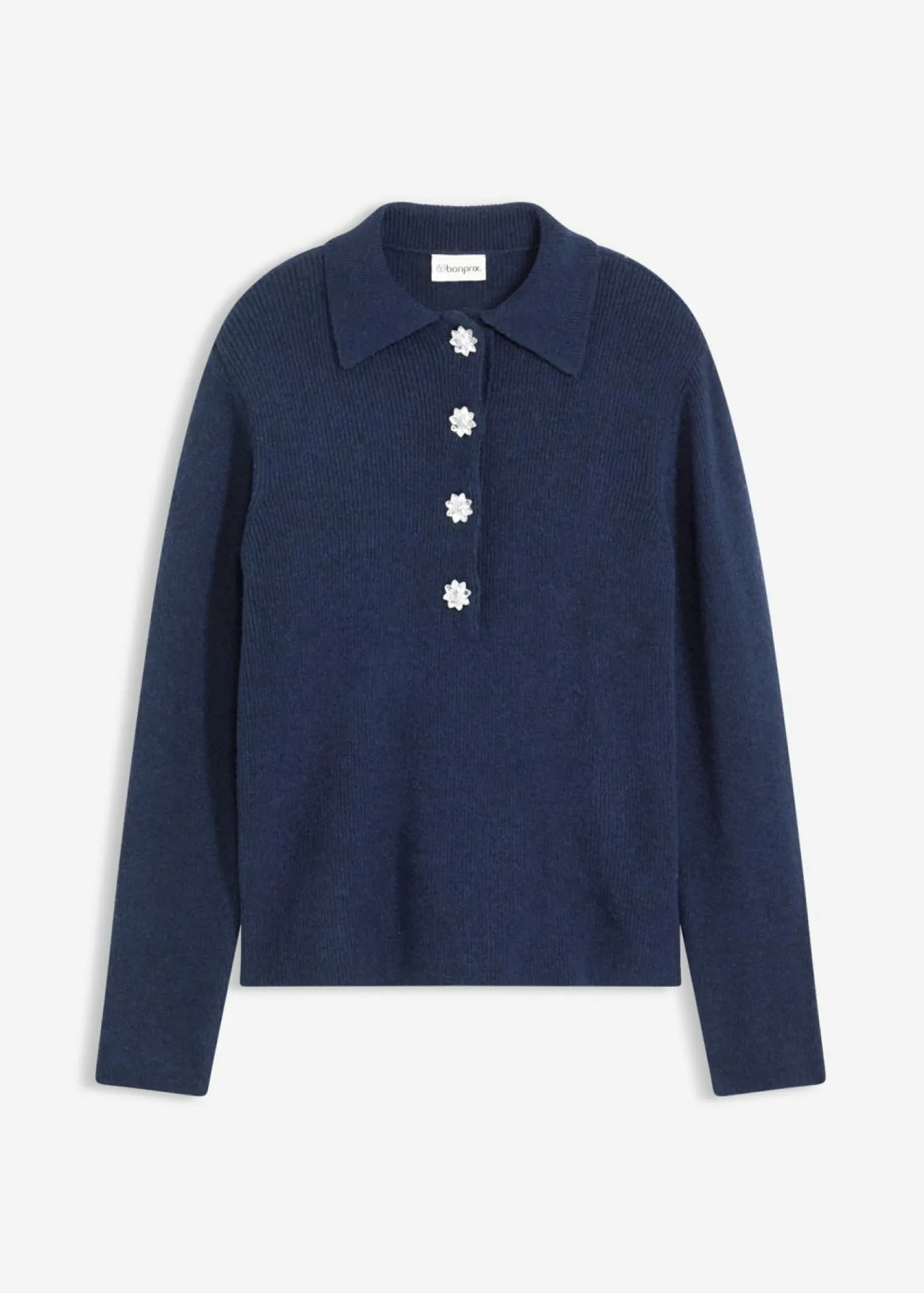 bonprix bonprix Jersey tipo polo con contenido de lana Azul marino Discount