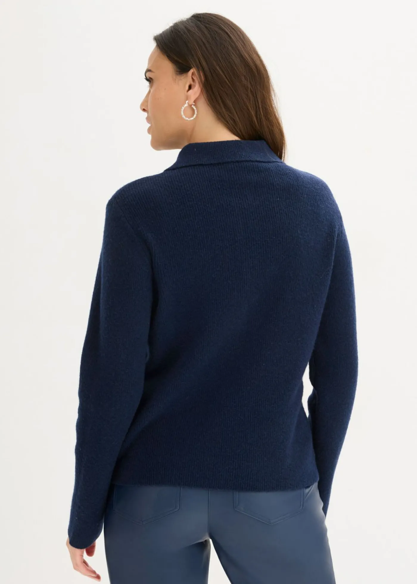 bonprix bonprix Jersey tipo polo con contenido de lana Azul marino Discount