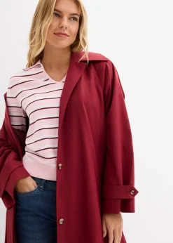 bonprix bonprix Jersey tipo polo de mezcla de algodón blanco/rosa cristal/rojo rubí con rayas Online