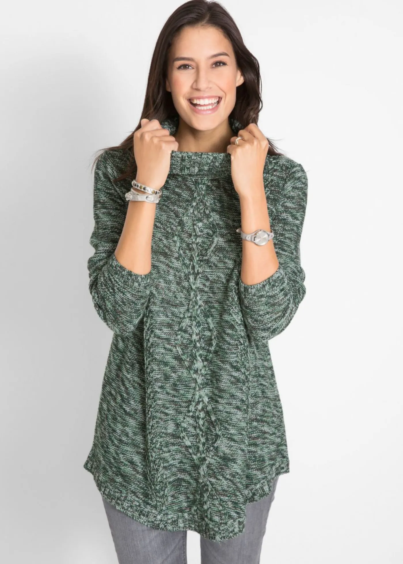 bonprix bonprix Jersey tipo poncho de manga larga verde intenso moteado Hot
