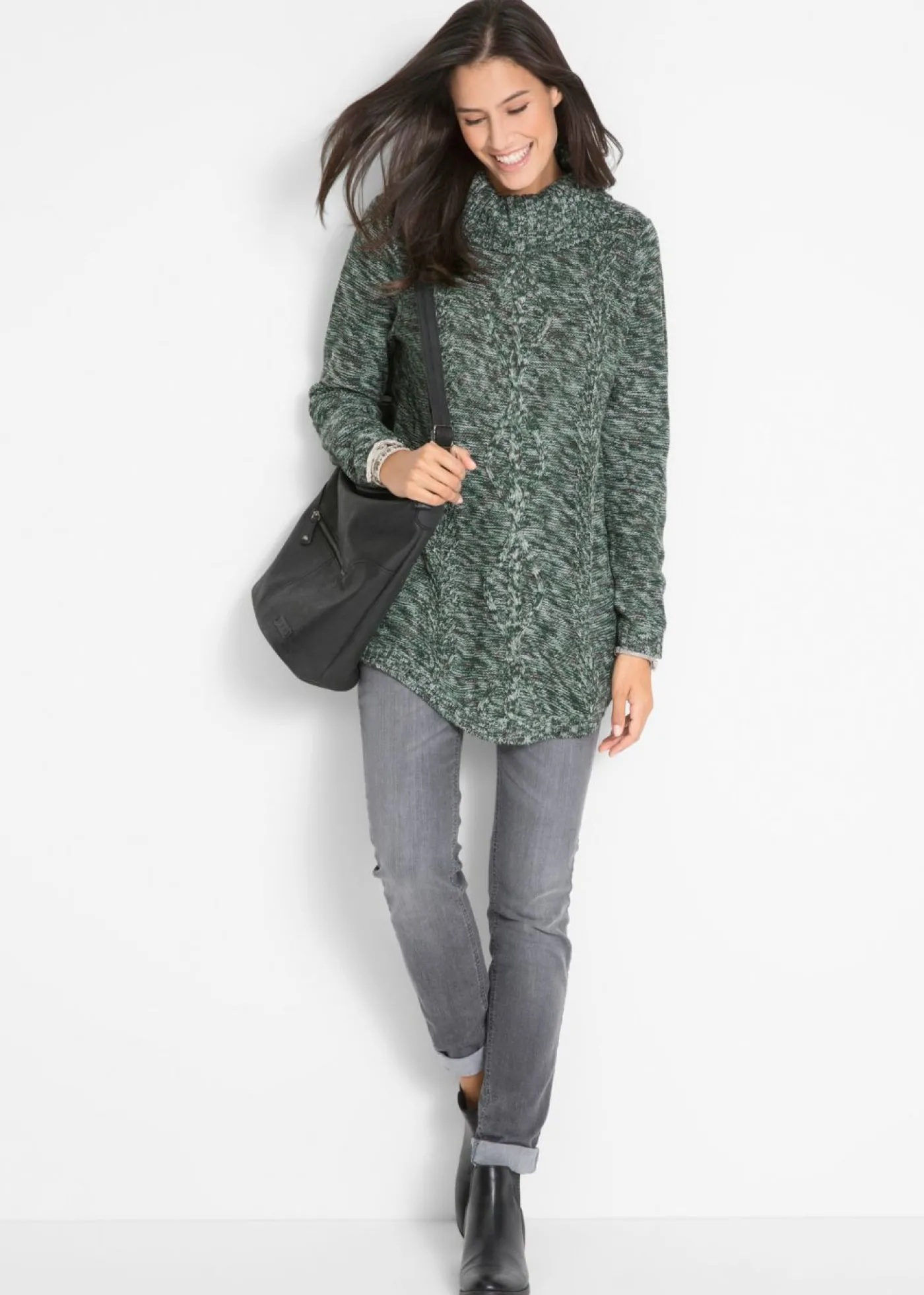 bonprix bonprix Jersey tipo poncho de manga larga verde intenso moteado Hot