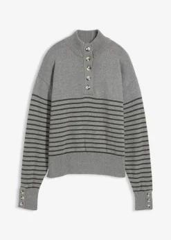 bonprix bonprix Jersey tipo troyer gris jaspeado-antracita con rayas New