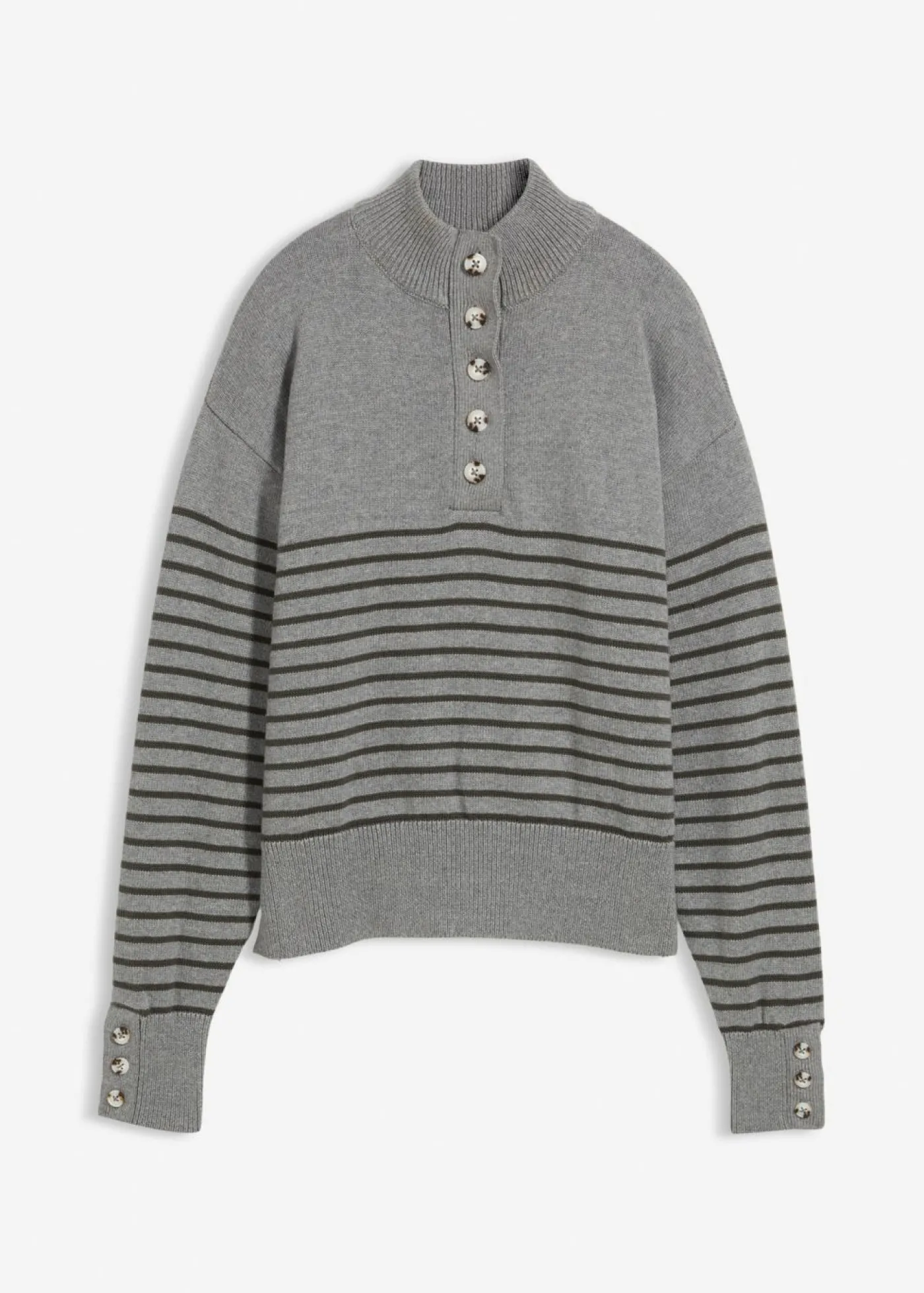 bonprix bonprix Jersey tipo troyer gris jaspeado-antracita con rayas New