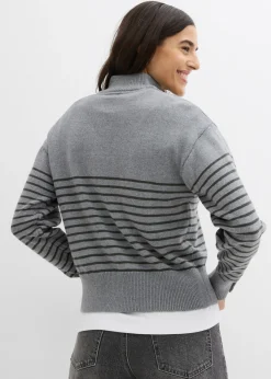 bonprix bonprix Jersey tipo troyer gris jaspeado-antracita con rayas New