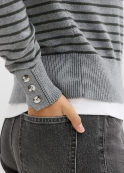 bonprix bonprix Jersey tipo troyer gris jaspeado-antracita con rayas New