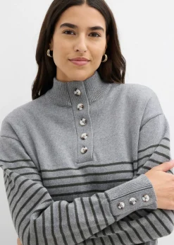 bonprix bonprix Jersey tipo troyer gris jaspeado-antracita con rayas New