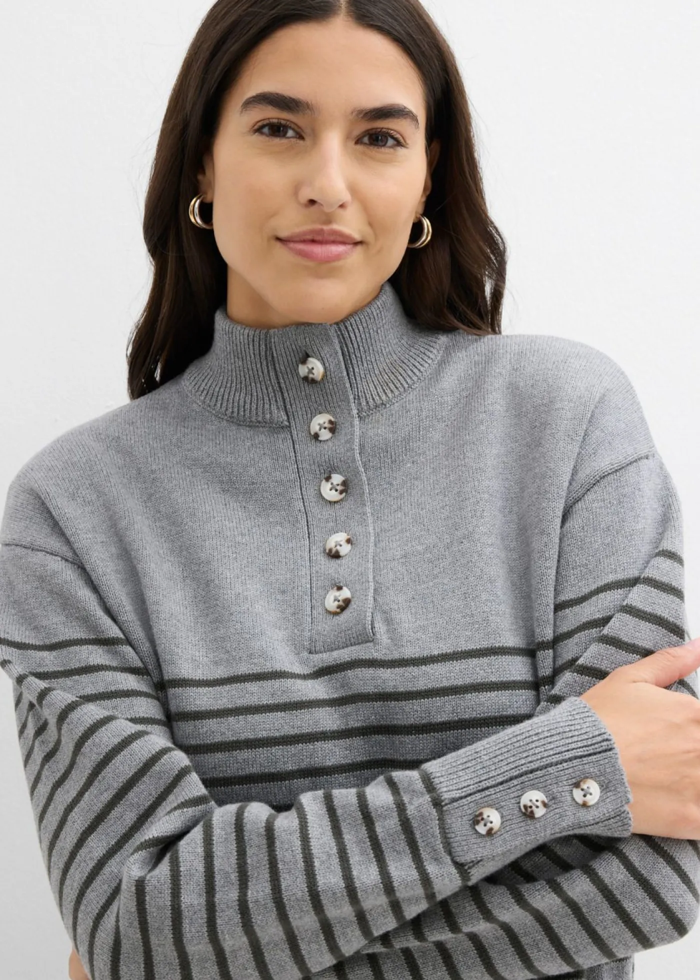 bonprix bonprix Jersey tipo troyer gris jaspeado-antracita con rayas New