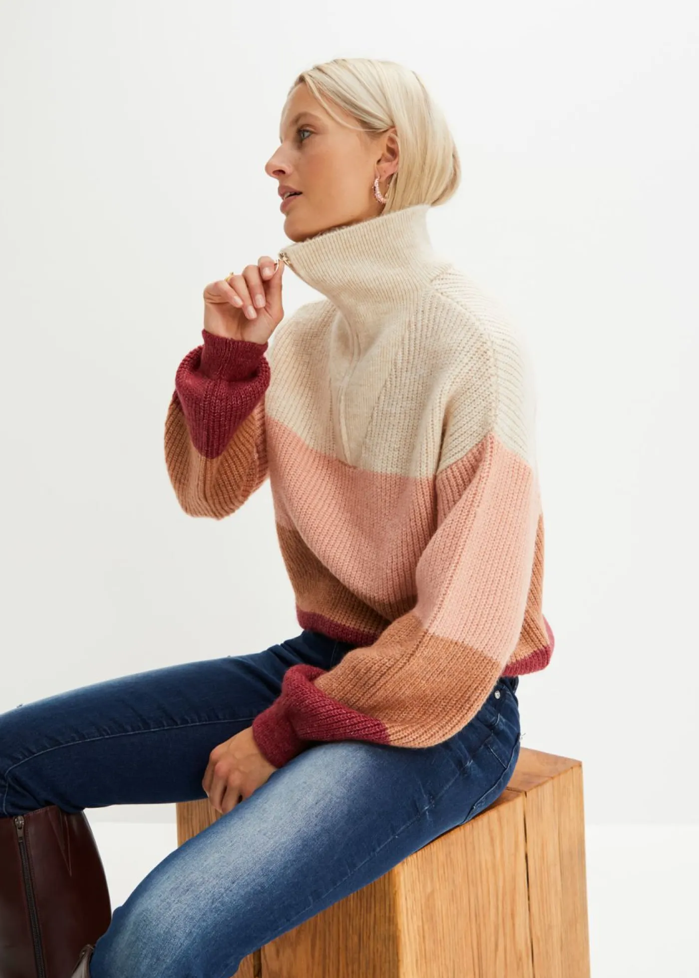 bonprix bonprix Jersey troyer Crema-rosa antiguo-burdeos con rayas horizontales Outlet