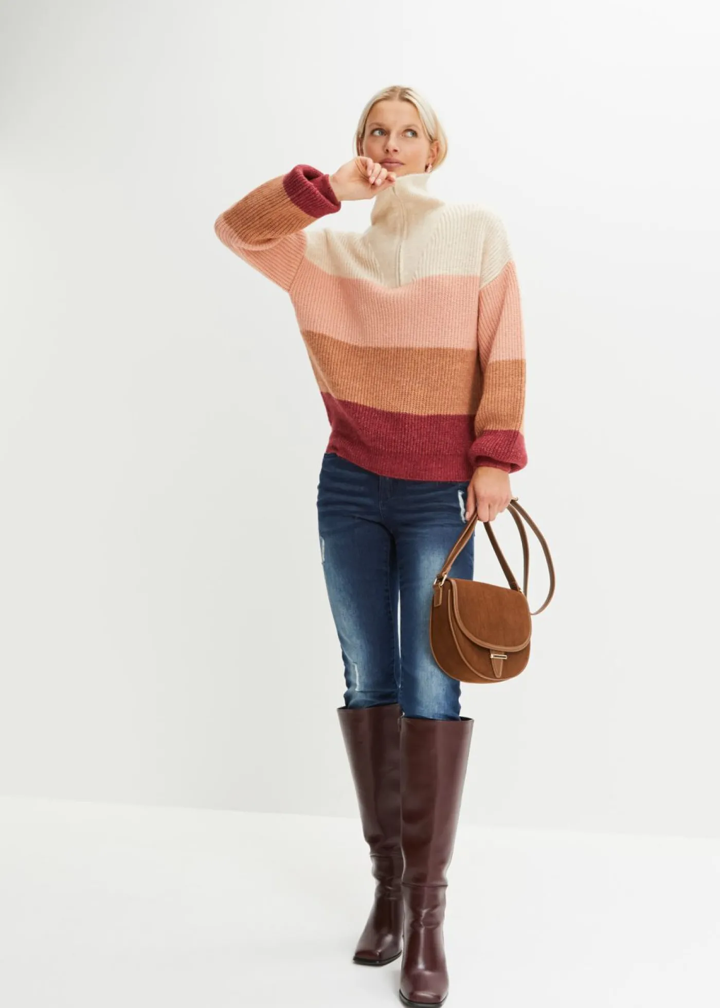 bonprix bonprix Jersey troyer Crema-rosa antiguo-burdeos con rayas horizontales Outlet