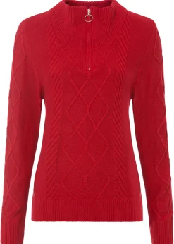 bonprix bonprix Jersey troyer con patrón trenzado rojo intenso Online