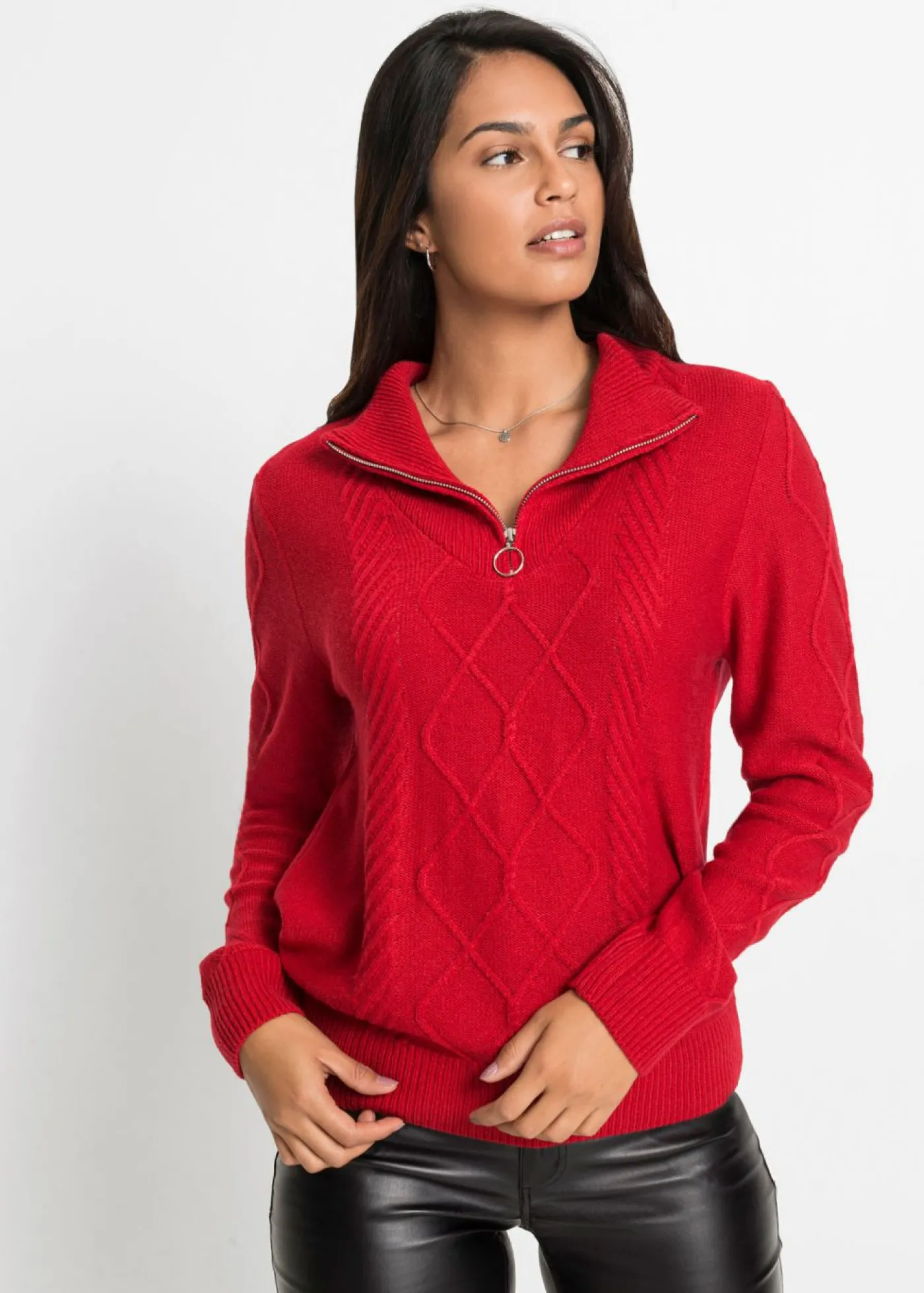 bonprix bonprix Jersey troyer con patrón trenzado rojo intenso Online