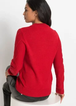 bonprix bonprix Jersey troyer con patrón trenzado rojo intenso Online