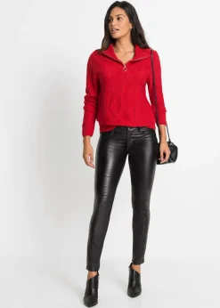 bonprix bonprix Jersey troyer con patrón trenzado rojo intenso Online
