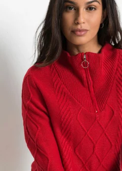 bonprix bonprix Jersey troyer con patrón trenzado rojo intenso Online