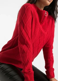 bonprix bonprix Jersey troyer con patrón trenzado rojo intenso Online