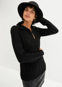 bonprix bonprix Jersey troyer con patrón trenzado Negro New