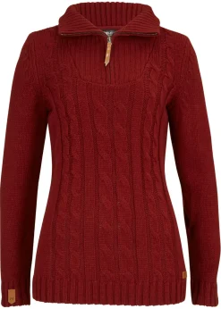 bonprix bonprix Jersey troyer con patrón trenzado rojo castaño New