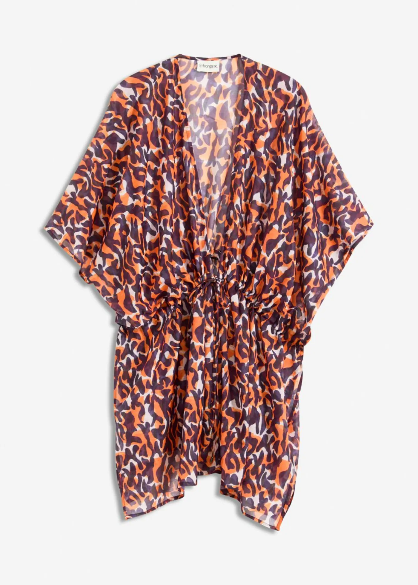 bonprix bonprix Kimono de playa con detalle de cordón estampado leo púrpura-marrón claro Discount