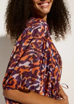 bonprix bonprix Kimono de playa con detalle de cordón estampado leo púrpura-marrón claro Discount