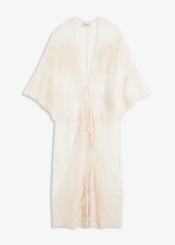 bonprix bonprix Kimono de playa transparente con encaje Beige Online