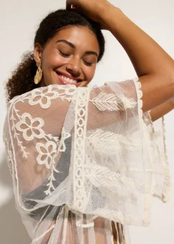 bonprix bonprix Kimono de playa transparente con encaje Beige Online