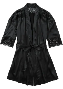 bonprix bonprix Kimono de satén con efecto brillante Negro Online