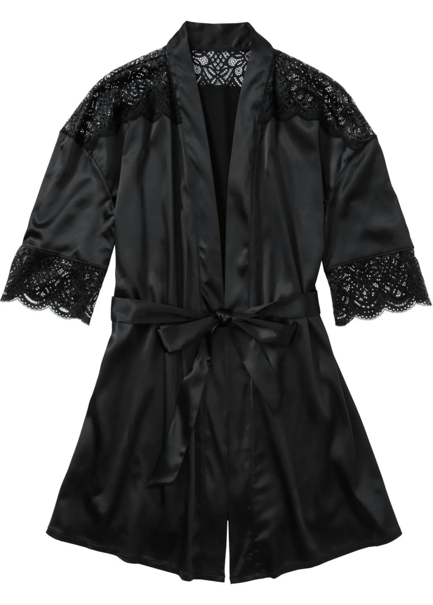 bonprix bonprix Kimono de satén con efecto brillante Negro Online