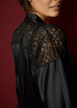 bonprix bonprix Kimono de satén con efecto brillante Negro Online