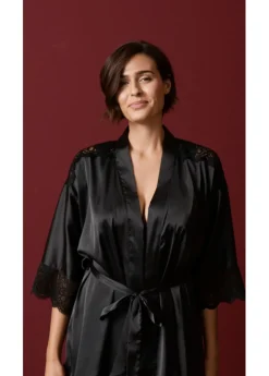 bonprix bonprix Kimono de satén con efecto brillante Negro Online