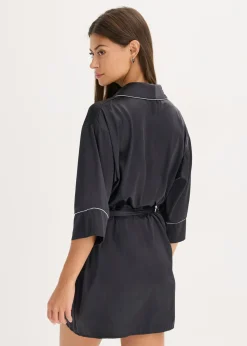 bonprix bonprix Kimono de satén con efecto brillante Negro-blanco lana Discount
