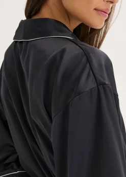 bonprix bonprix Kimono de satén con efecto brillante Negro-blanco lana Discount