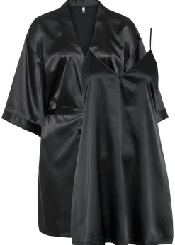 bonprix bonprix Kimono y negligé (juego de bata de 2 piezas) Negro Clearance