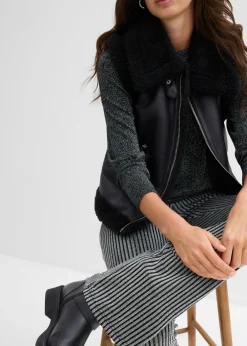 bonprix bonprix Leggings acampanados con hilo brillante negro con rayas Hot