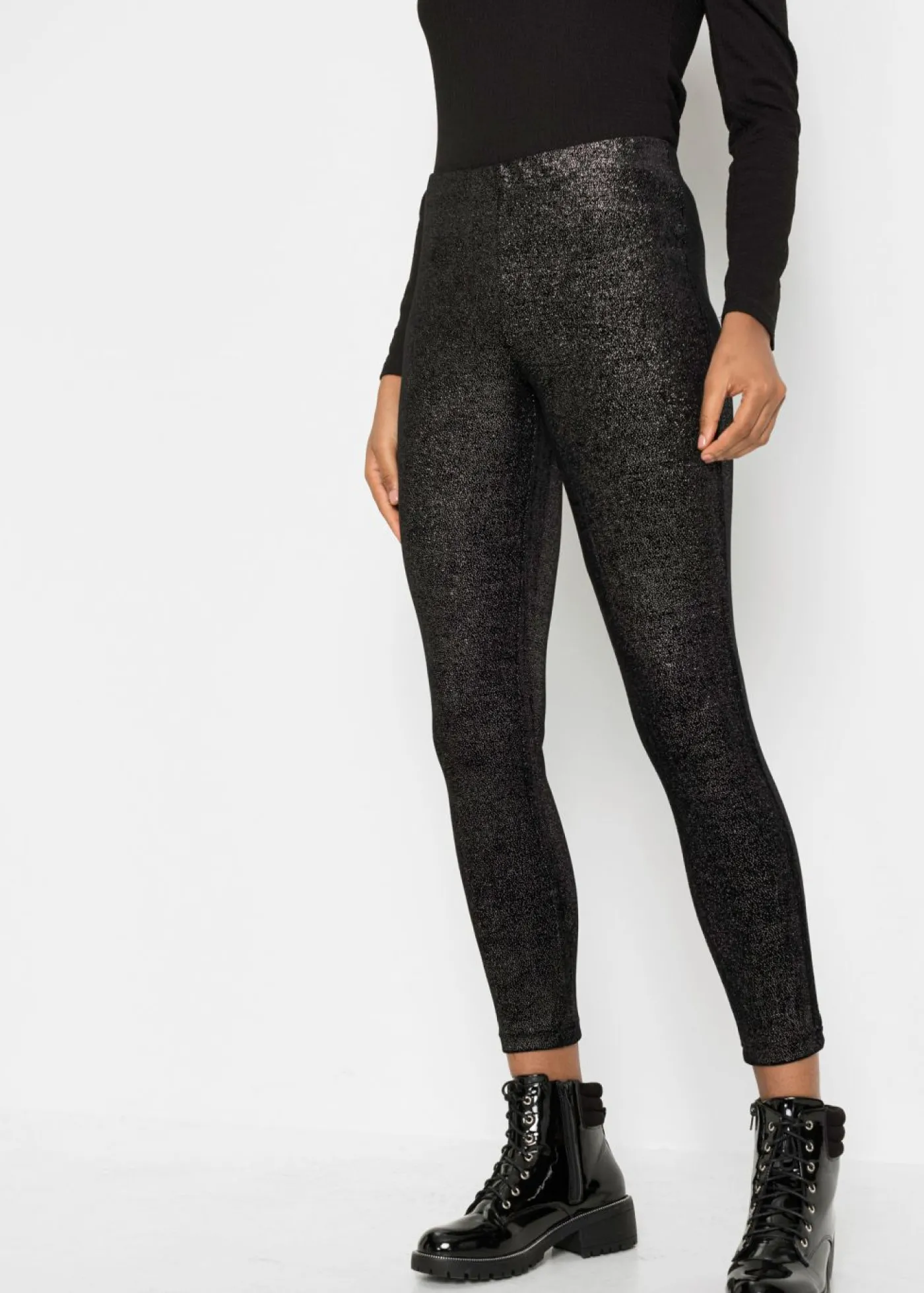 bonprix bonprix Leggings brillantes de terciopelo Negro-plata Discount