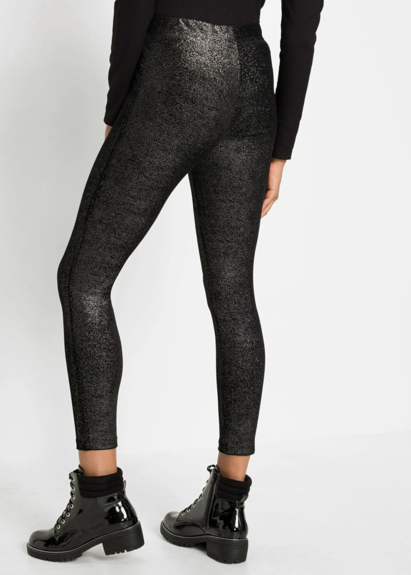 bonprix bonprix Leggings brillantes de terciopelo Negro-plata Discount