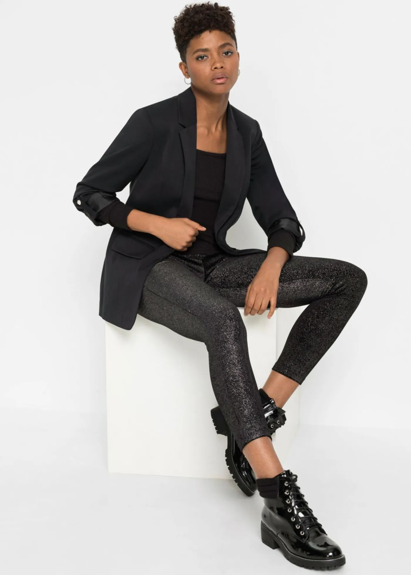 bonprix bonprix Leggings brillantes de terciopelo Negro-plata Discount