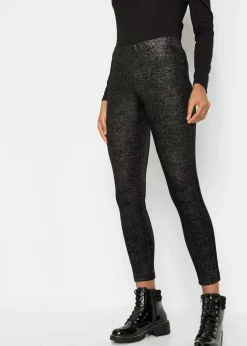 bonprix bonprix Leggings brillantes de terciopelo Negro-plata Sale