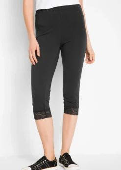 bonprix bonprix Leggings capri con detalles de encaje Negro Outlet